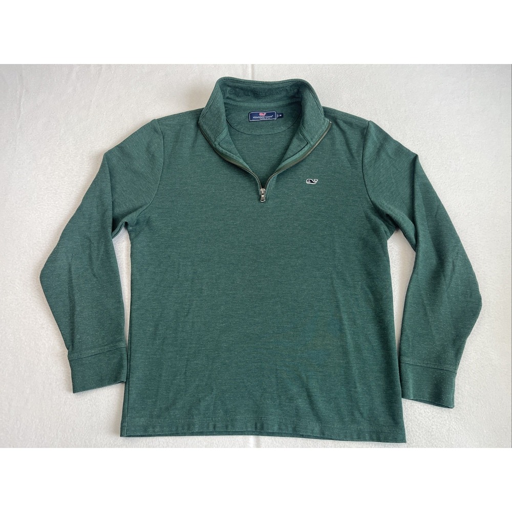 Vineyard Vines Saltwater 1/4 Zip Pullover Green Medium Mens Sweater